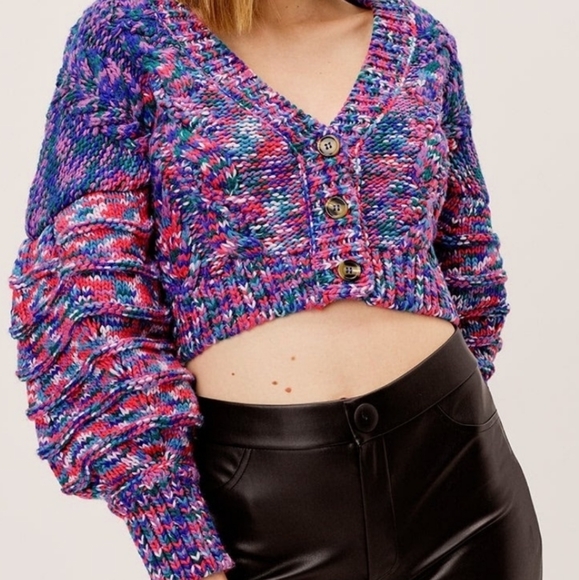 For Love And Lemons Sweaters - For Love and Lemons Lydia Chunky Knit Wide Ballon Sleeve Cardigan Sweater XS